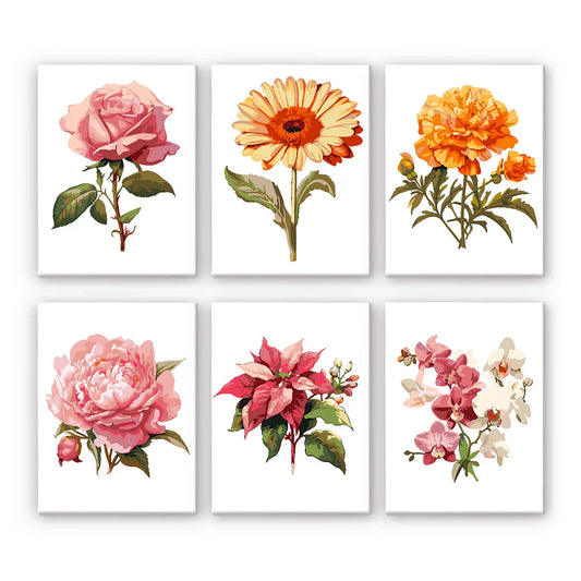 Mini Paint by Numbers 6 Pieces - Elegant Flower Free Shipping - Paintarthub