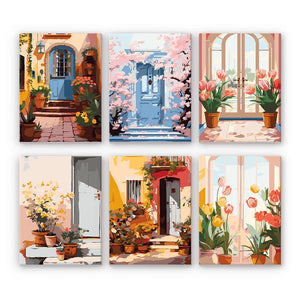 Mini Paint by Numbers 6 Pieces - Cozy Courtyards Free Shipping - Paintarthub