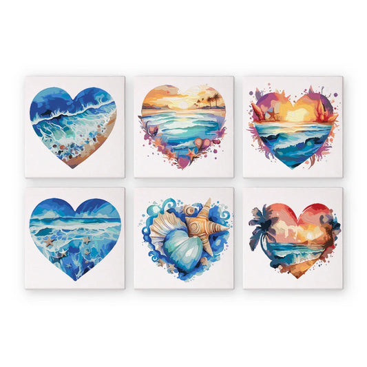 Mini Paint by Numbers 6 Pieces - Coastal Hearts Free Shipping - Paintarthub