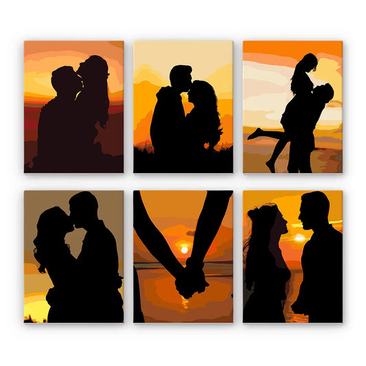 Mini Paint by Numbers 6 Pieces - Love Scenes Free Shipping - Paintarthub