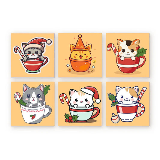 Mini Paint by Numbers 6 Pieces - Festive Feline Free Shipping - Paintarthub