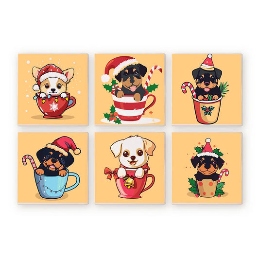 Mini Paint by Numbers 6 Pieces - Holiday Pup Free Shipping - Paintarthub