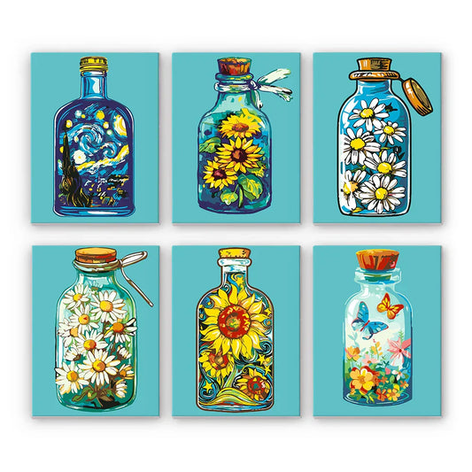Mini Paint by Numbers 6 Pieces - Magical Bottled Flowers Free Shipping - Paintarthub
