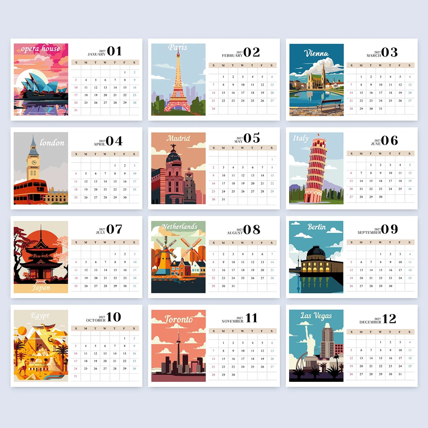 Paint by Numbers Calendar 2027 - World Landmarks Free Shipping - Paintarthub