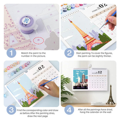 Paint by Numbers Calendar 2027 - World Landmarks Free Shipping - Paintarthub