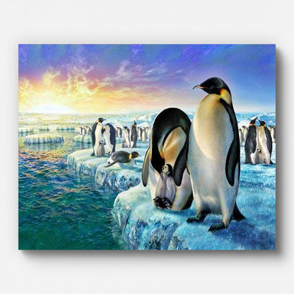 Penguins on Ice Floe Paint by Numbers for Adults by Paintarthub - Finished Wall Art
