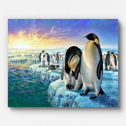 Penguins on Ice Floe Paint by Numbers for Adults by Paintarthub - Finished Wall Art