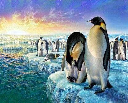 Penguins on Ice Floe for Adults by Paintarthub