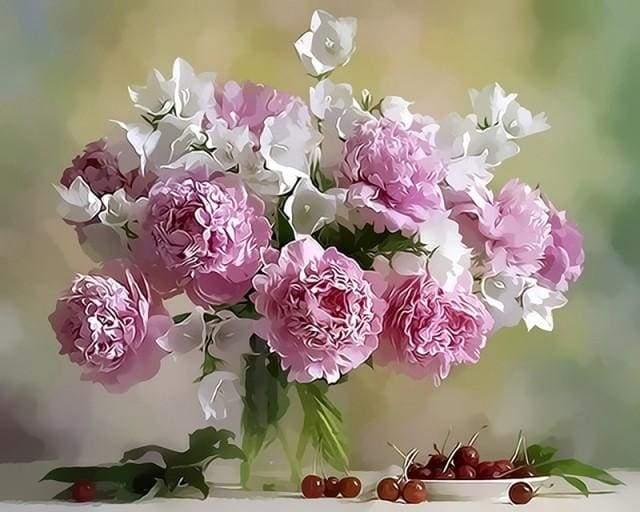Peonies and Cherry Flowers Paint by Numbers for Adults by Paintarthub
