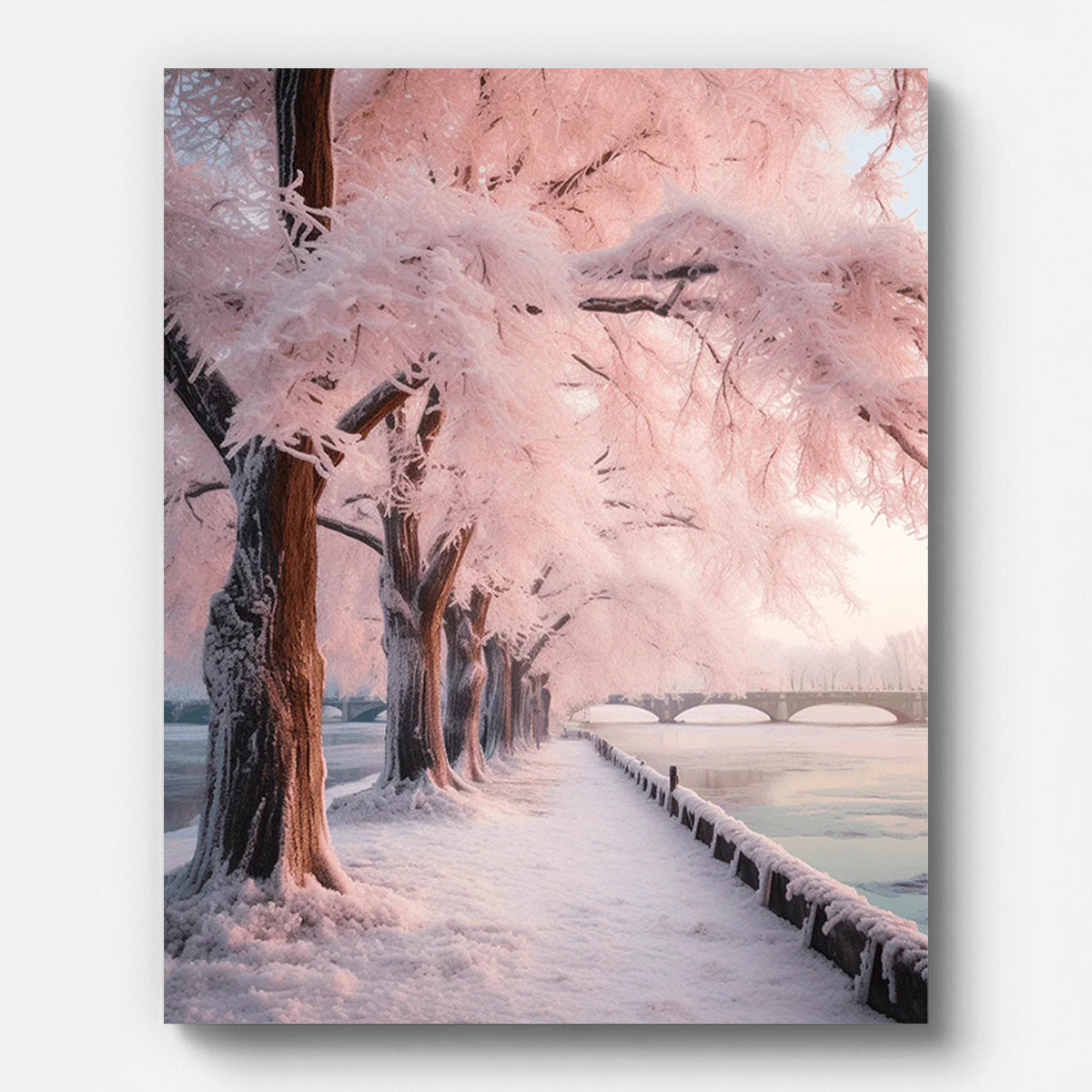 Pink Snow Tree Paint by Numbers for Adults by Paintarthub - Finished Wall Art