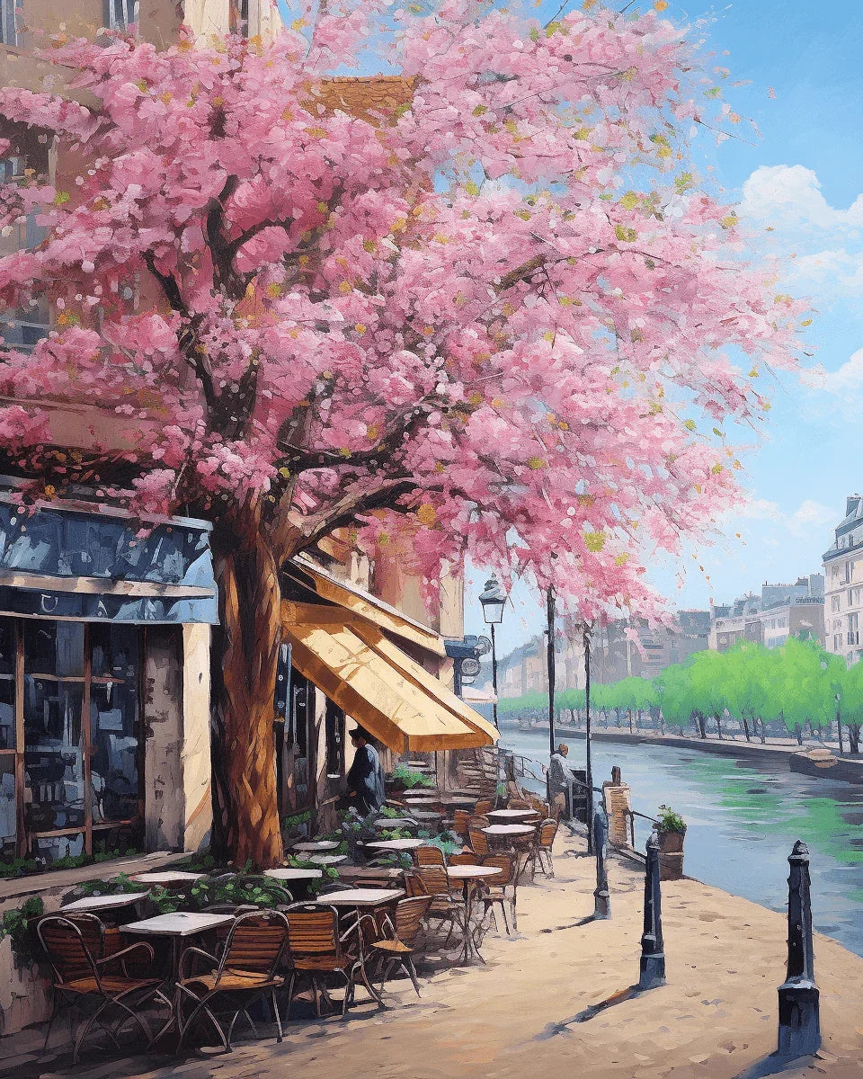 Pink Tree by The River Paint by Numbers for Adults by Paintarthub