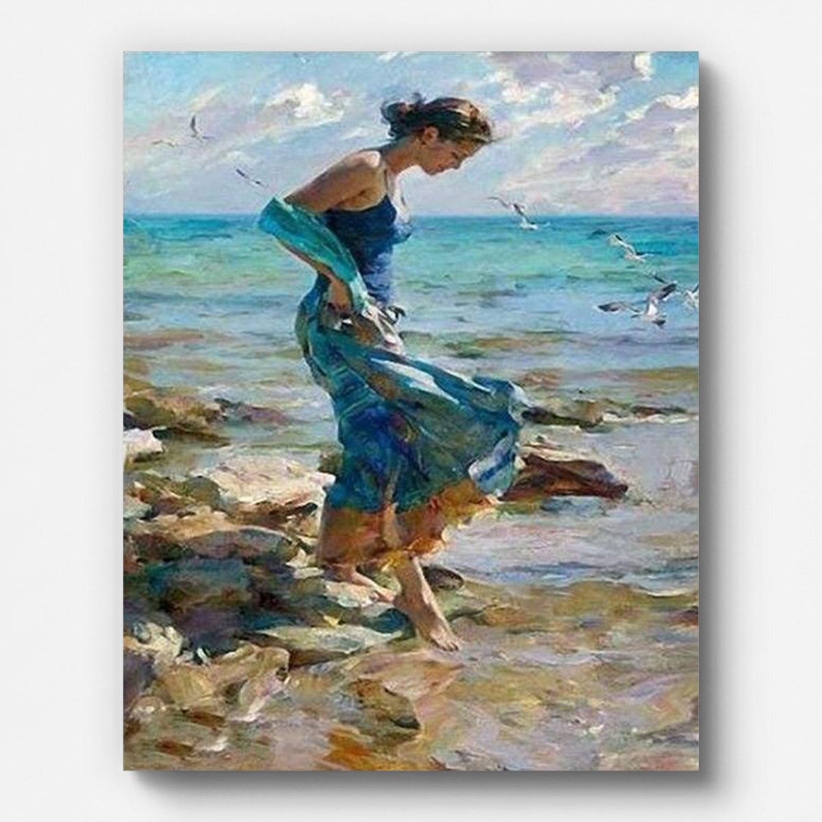 Playing by The Seaside Paint by Numbers for Adults by Paintarthub - Finished Wall Art