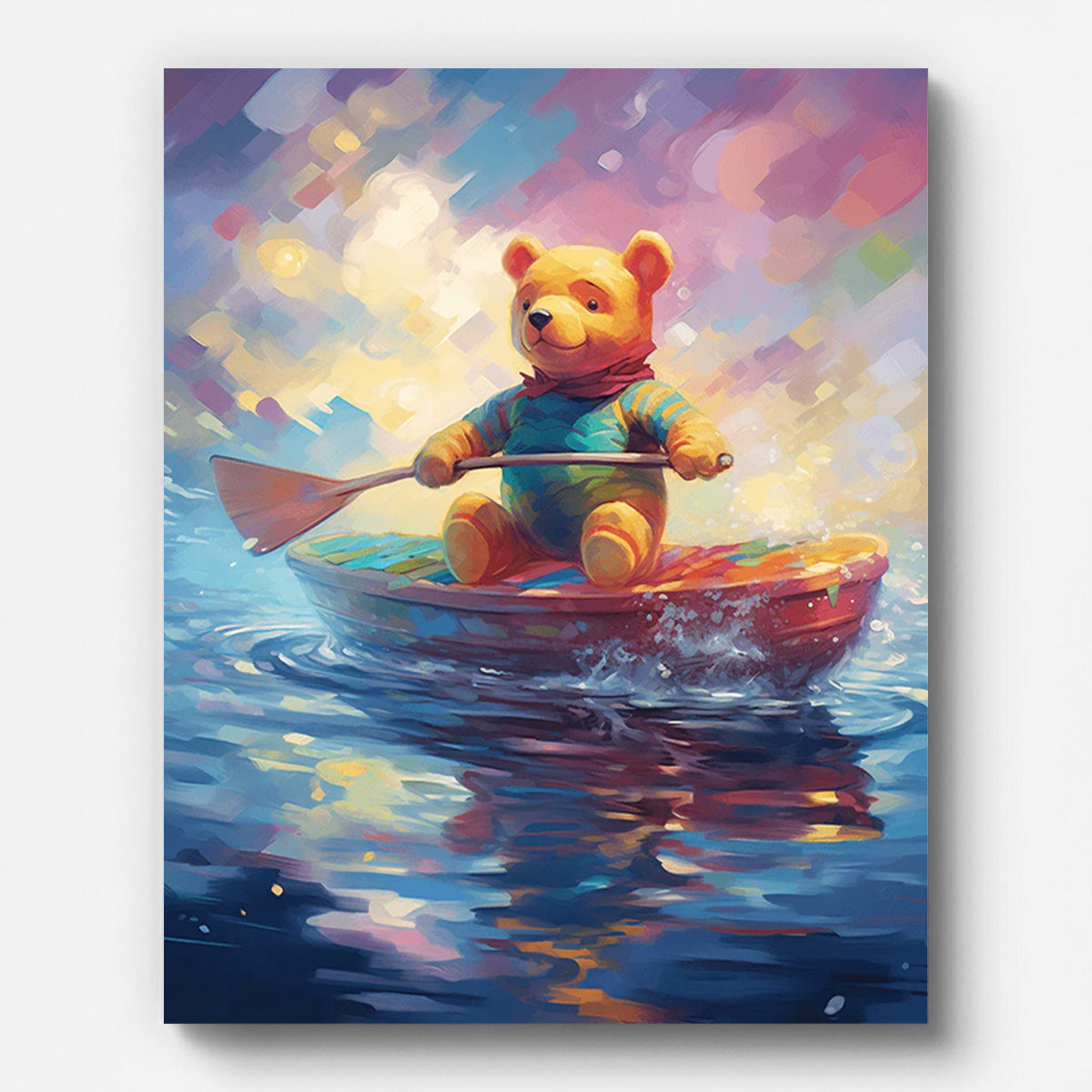 Pooh Bear on A Turtle Paint by Numbers for Adults by Paintarthub - Finished Wall Art