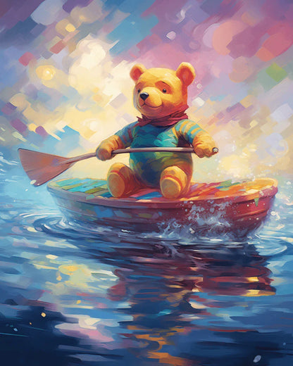 Pooh Bear on A Turtle Paint by Numbers for Adults by Paintarthub
