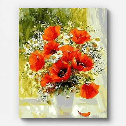 Poppies and Daisies Paint by Numbers for Adults by Paintarthub - Finished Wall Art