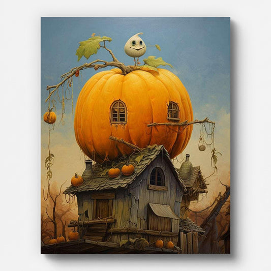 Pumpkin House Paint by Numbers for Adults by Paintarthub - Finished Wall Art