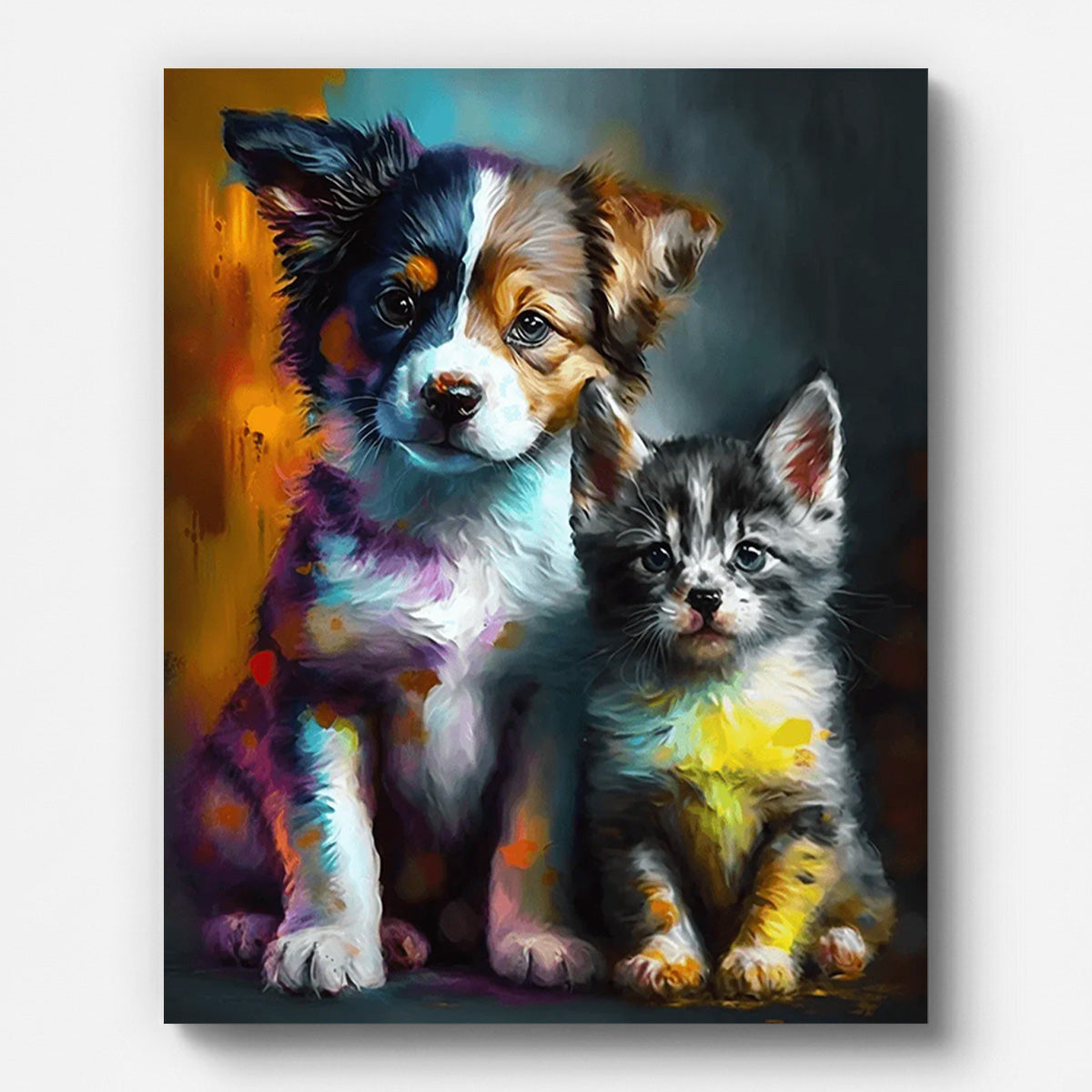 Puppy and His Little Kitten Friend Paint by Numbers for Adults by Paintarthub - Finished Wall Art