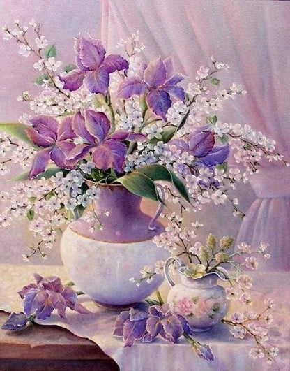 Purple Flowers in Vase Paint by Numbers for Adults by Paintarthub