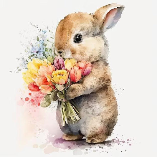 Rabbit Holding Flowers Paint by Numbers for Adults by Paintarthub