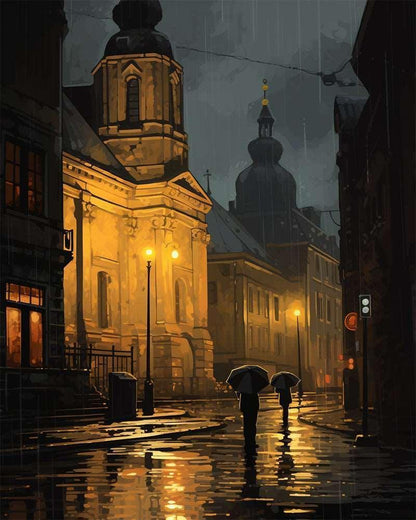 Rainy Alley Paint by Numbers for Adults by Paintarthub