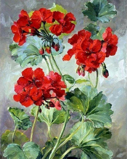 Red Geraniums Paint by Numbers for Adults by Paintarthub