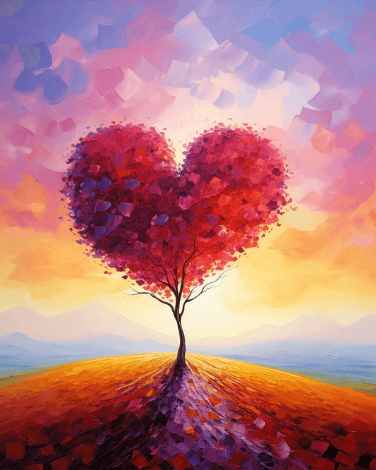 Red Heart-shaped Tree Paint by Number for Adults by Paintarthub