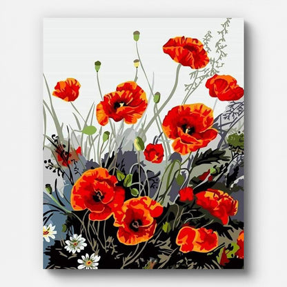 Red Poppy Paint by Numbers for Adults by Paintarthub - Finished Wall Art