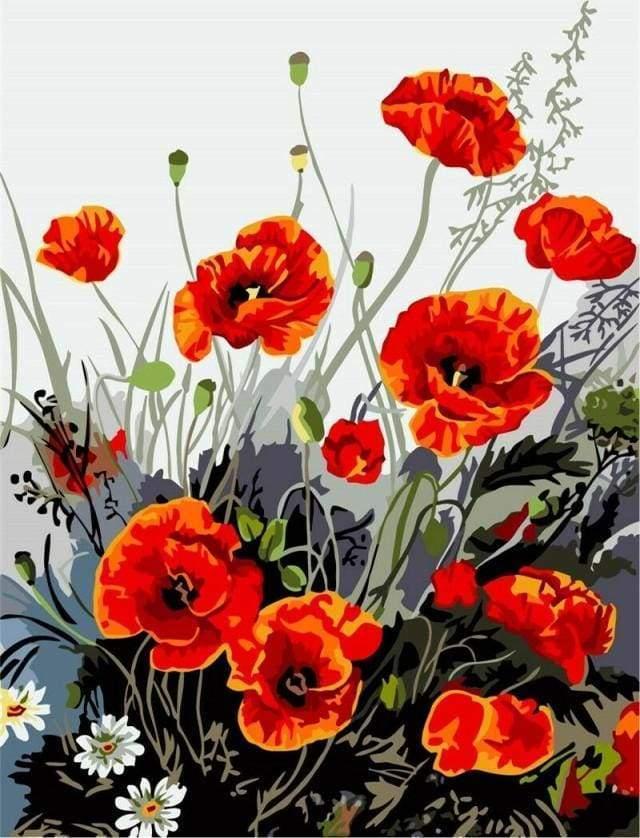 Red Poppy Paint by Numbers for Adults by Paintarthub