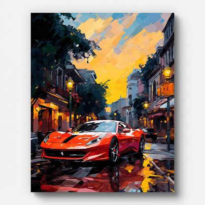 Red Sports Car Paint by Numbers for Adults by Paintarthub - Finished Wall Art