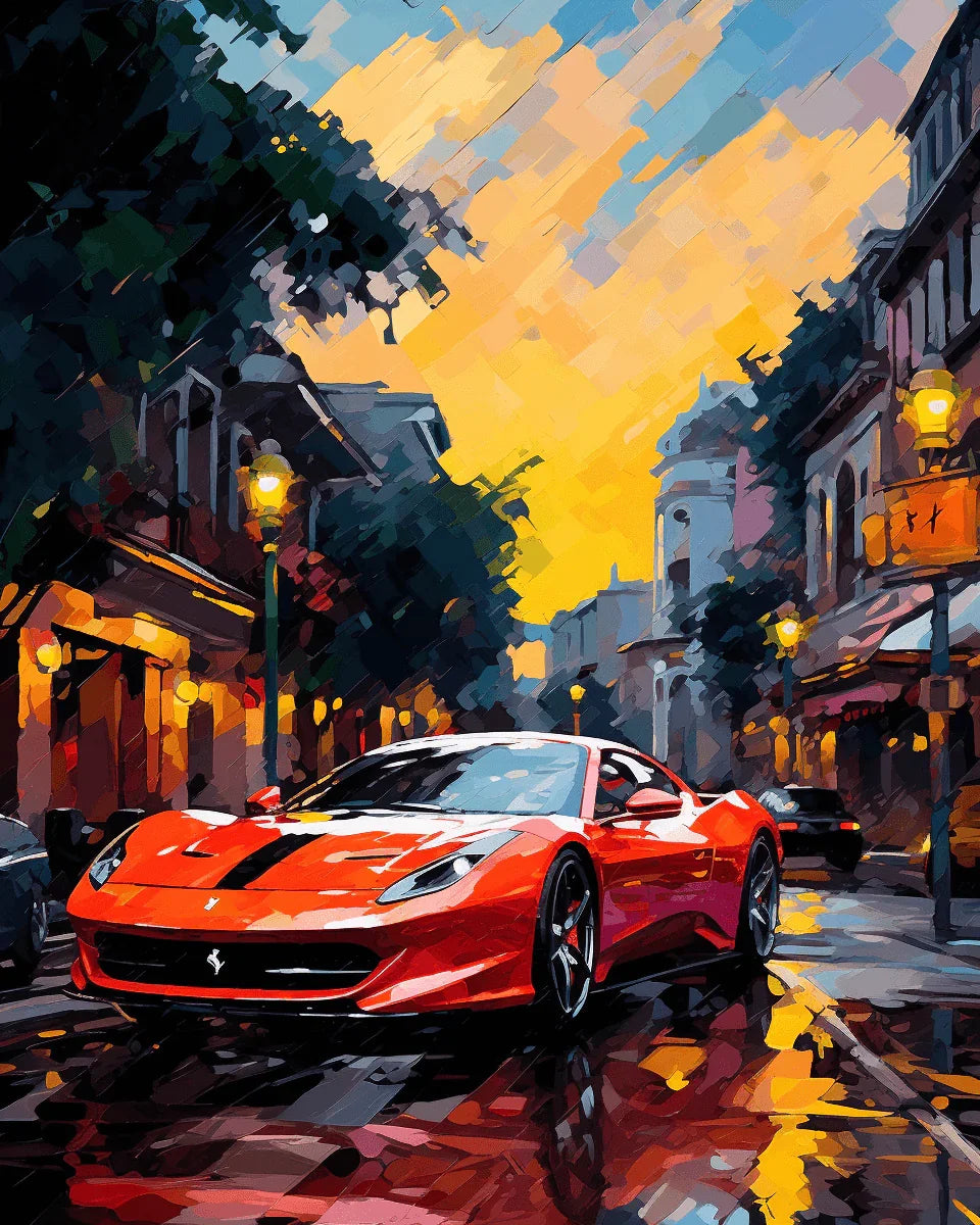 Red Sports Car Paint by Numbers for Adults by Paintarthub