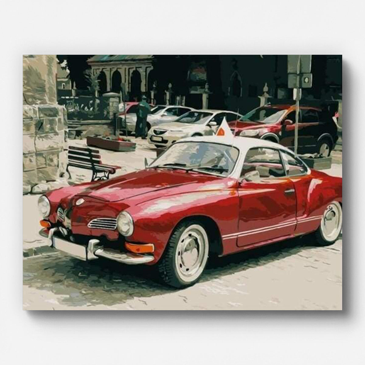 Red Vintage Car Paint by Numbers for Adults by Paintarthub - Finished Wall Art