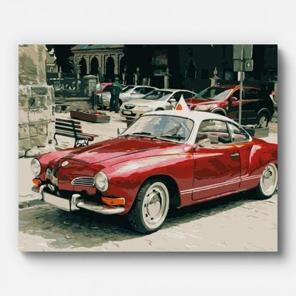 Red Vintage Car Paint by Numbers for Adults by Paintarthub - Finished Wall Art
