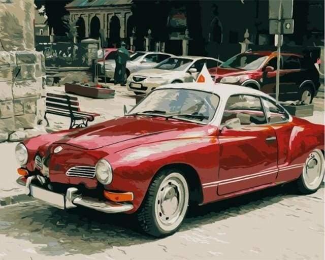 Red Vintage Car Paint by Numbers for Adults by Paintarthub