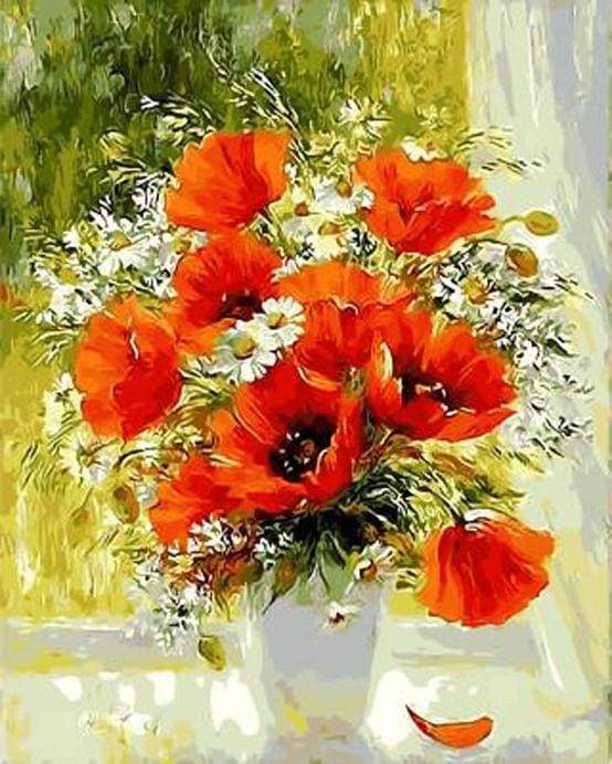 Poppies and Daisies Paint by Numbers