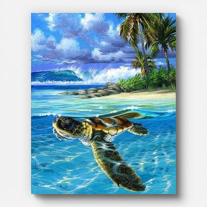 Relaxing Turtle Paint by Numbers for Adults by Paintarthub - Finished Wall Art