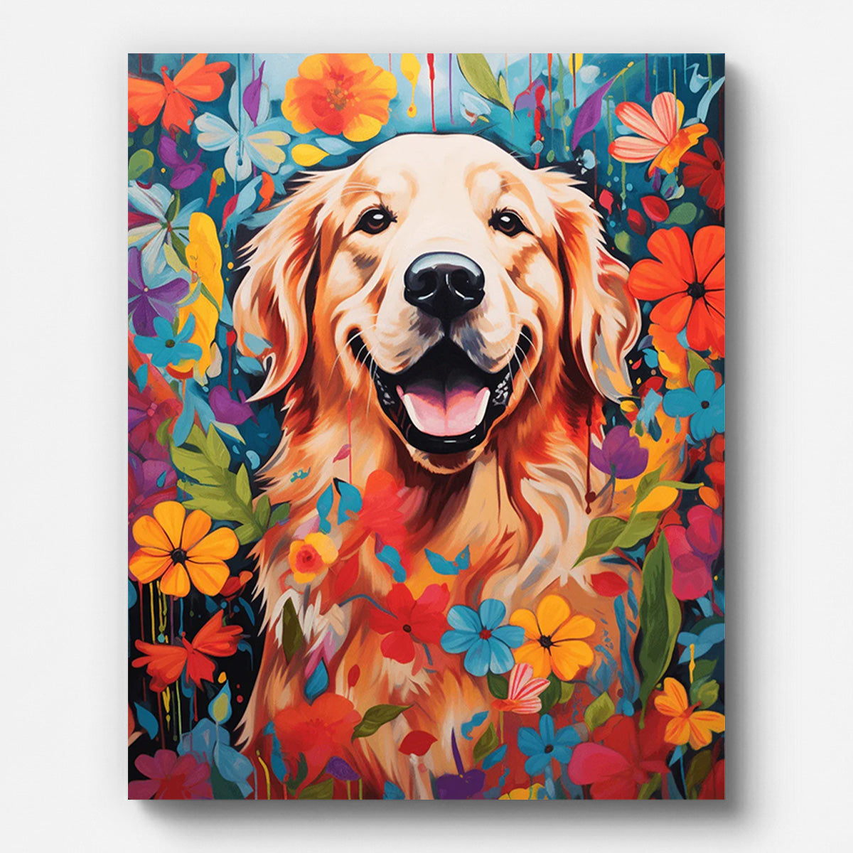 Retriever and Flowers Paint by Numbers for Adults by Paintarthub - Finished Wall Art