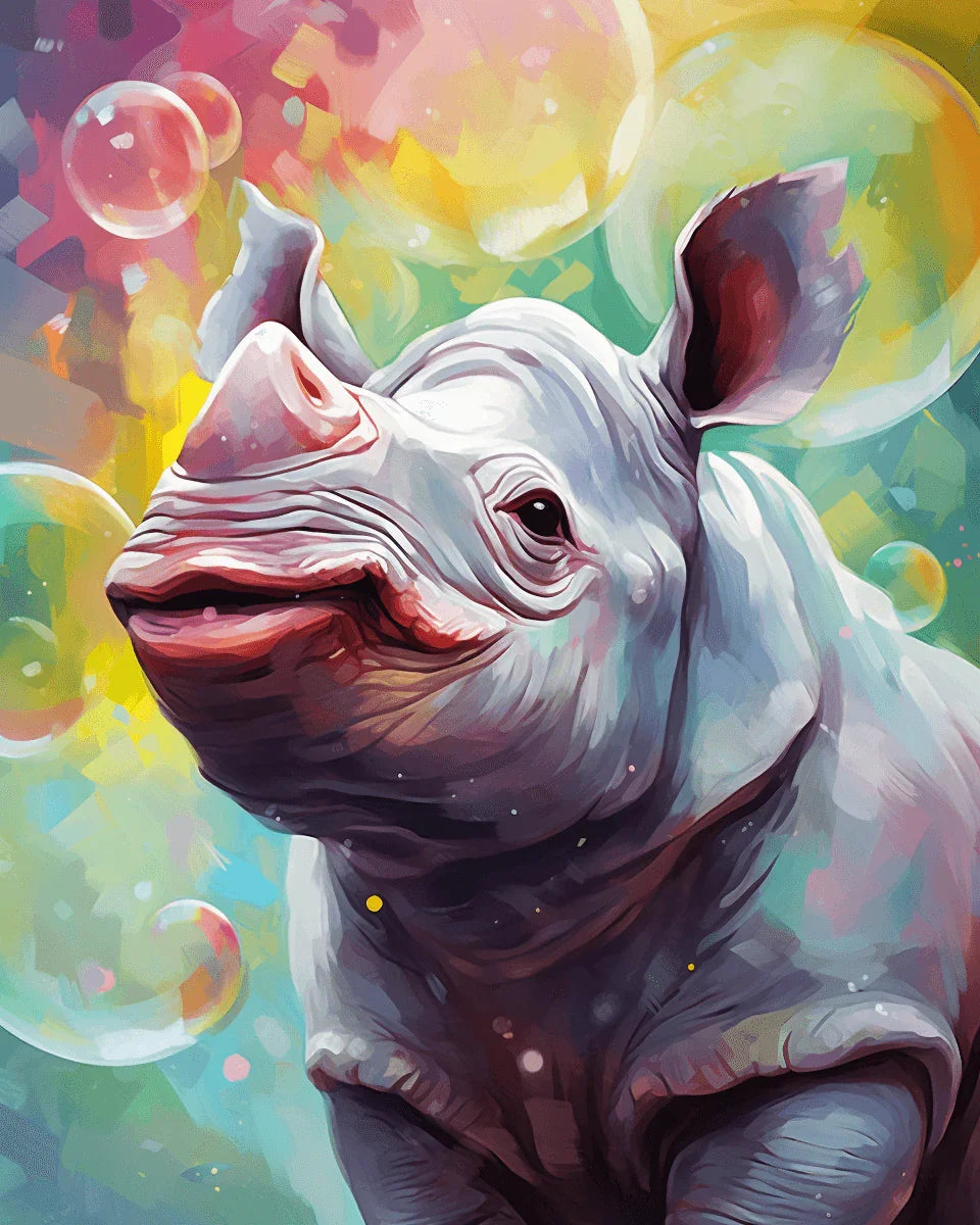 Rhino Blowing Colorful Bubbles Paint by Number for Adults by Paintarthub