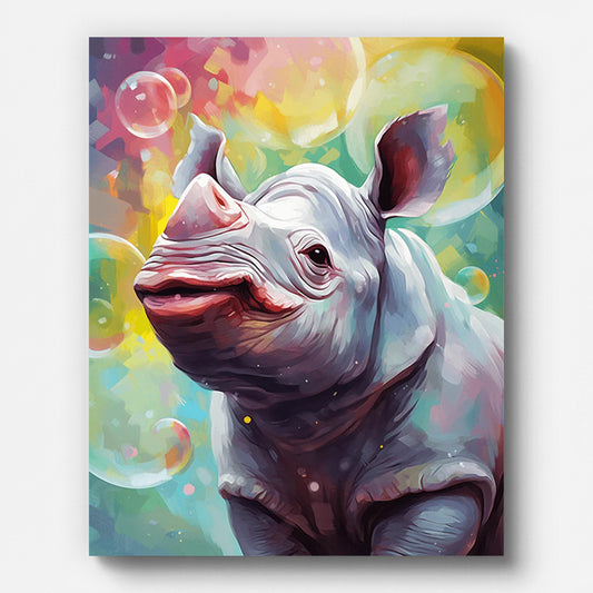 Rhino Blowing Colorful Bubbles Paint by Numbers for Adults by Paintarthub - Finished Wall Art