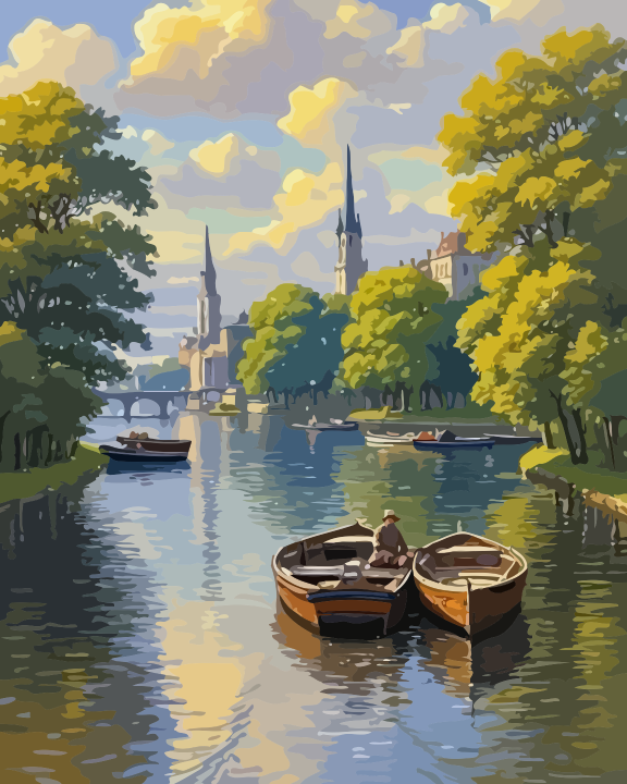 Riverside Village Paint by Numbers for Adults by Paintarthub