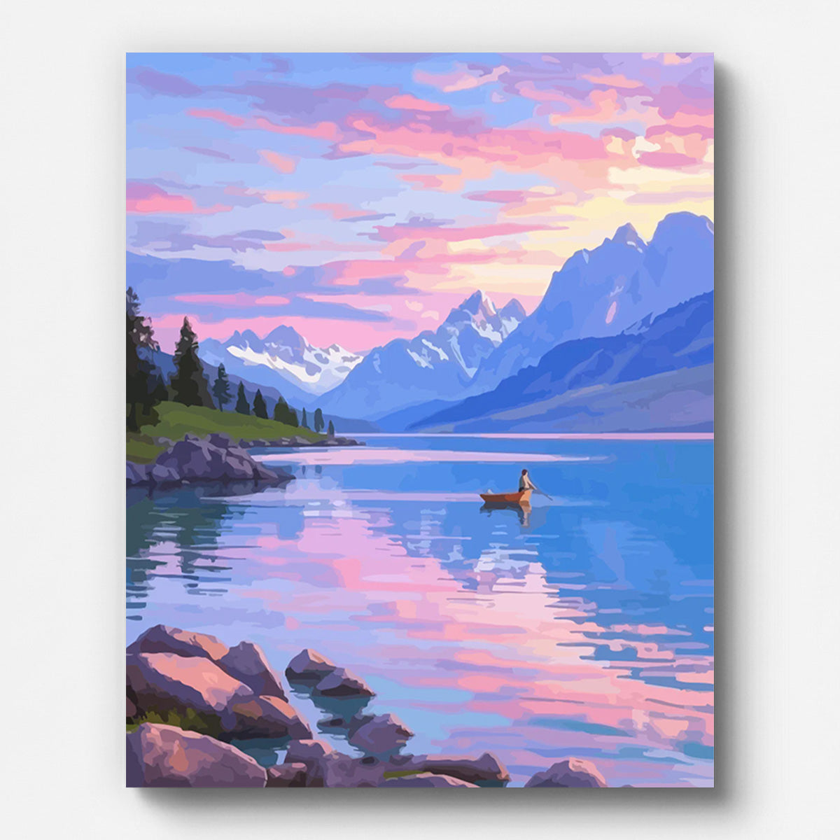 Romantic Sunset Lake with Mountains Paint by Numbers for Adults by Paintarthub - Finished Wall Art