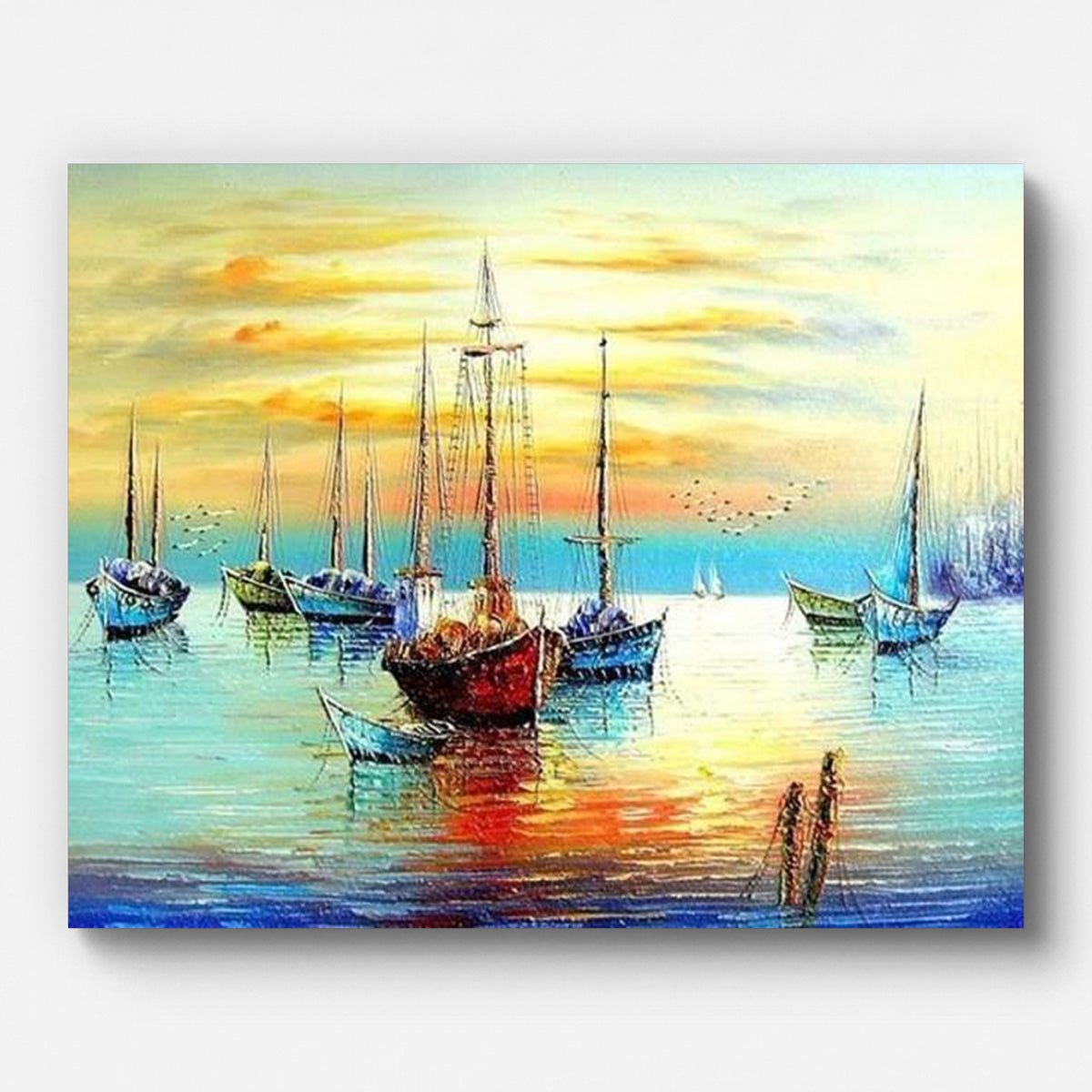 Sailboats at Port Paint by Numbers for Adults by Paintarthub - Finished Wall Art