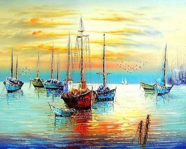 Sailboats at Port Paint by Numbers for Adults by Paintarthub