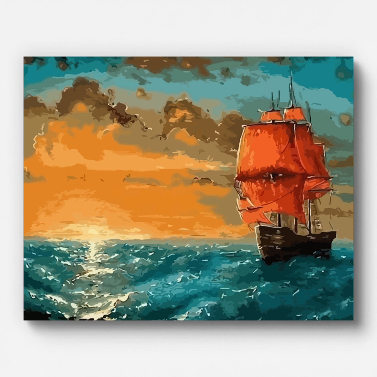 Sailing Boat at Sunrise Paint by Numbers for Adults by Paintarthub - Finished Wall Art