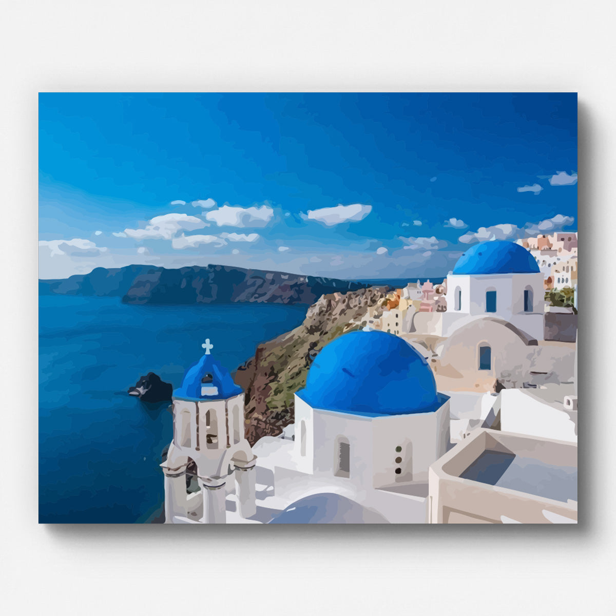 Santorini Blue Dome View Paint by Numbers for Adults by Paintarthub - Finished Wall Art