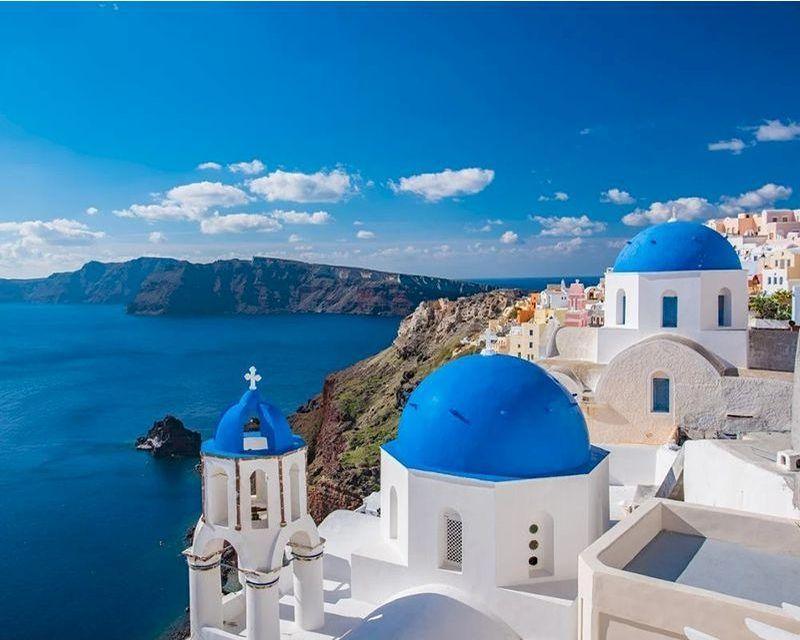Santorini Blue Dome View Paint by Numbers for Adults by Paintarthub
