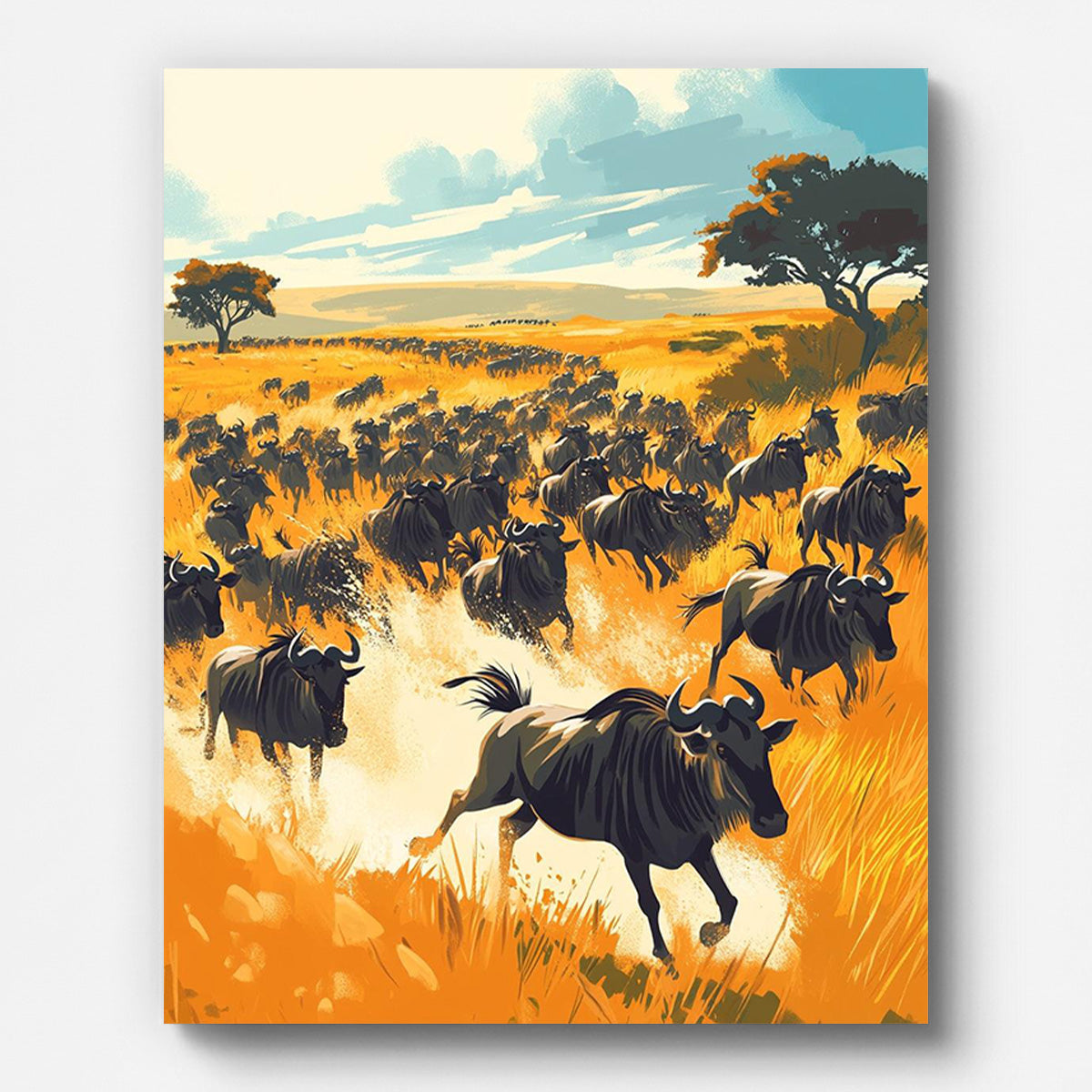 Savannah Wildebeest Herd Paint by Numbers for Adults by Paintarthub - Finished Wall Art
