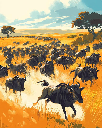 Savannah Wildebeest Herd Paint by Numbers for Adults by Paintarthub