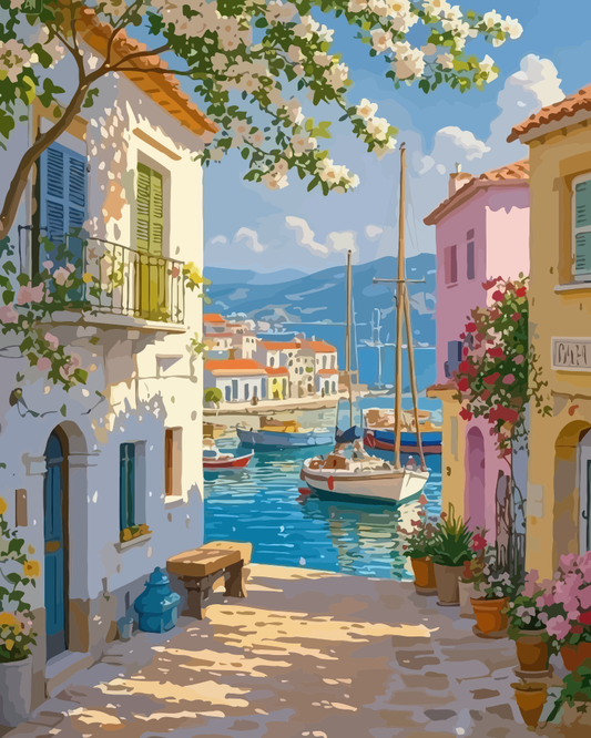 Seaside Alley View Paint by Numbers for Adults by Paintarthub