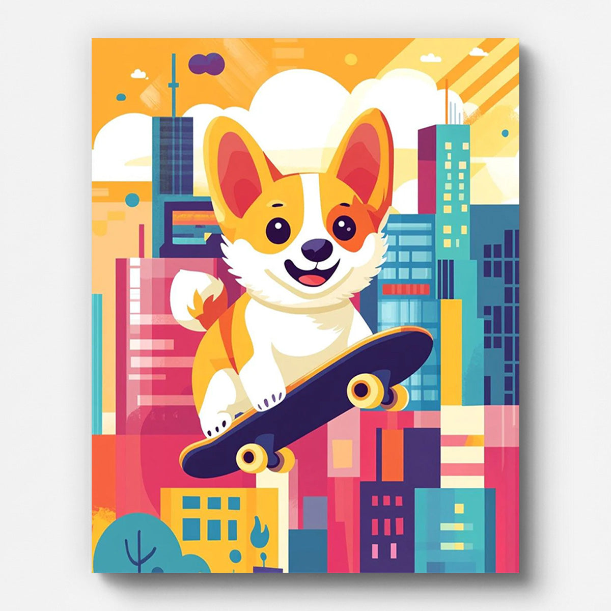 Skateboarding Dog Paint by Numbers for Adults by Paintarthub - Finished Wall Art