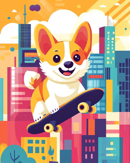 Skateboarding Dog Paint by Numbers for Adults by Paintarthub